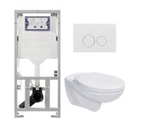 Adema Classico ensemble WC composé d''un réservoir encastré et d''une cuvette, abattant WC basic et plaque de commande blanche SW1152613/SW706186/0701131