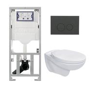 Adema Classico Ensemble WC composé d'un réservoir encastré et d'une cuvette, abattant WC basic et plaque de commande anthracite mat - boutons ronds - blanc SW1152613/SW1102376/0701131