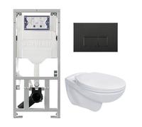 Adema Classico ensemble WC composé d'un réservoir encastré et d'une cuvette WC, abattant WC basic et plaque de commande noire SW1152613/SW706189/0701131