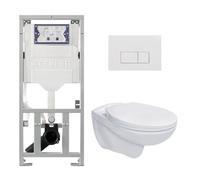 Adema Classico ensemble WC composé d'un réservoir encastré et d'une cuvette WC, abattant WC basic et plaque de commande boutons droits blanc SW1152613/SW706187/0701131