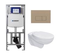 Adema Classico Ensemble WC - réservoir encastré - cuvette WC - abattant WC basic - plaque de commande boutons rectangulaires taupe - blanc SW1152613/SW1102379/0701131