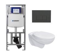 Adema Classico Pack WC suspendu - bâti-support - cuvette de toilette - abattant basic - plaque de commande anthracite mat - boutons rectangulaires - blanc SW1152613/SW1102377/0701131