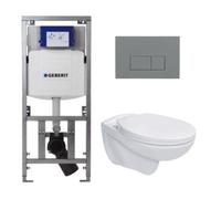 Adema Classico Pack WC suspendu - bâti-support - cuvette de toilette - abattant basic - plaque de commande gris clair - boutons rectangulaires - blanc SW1152613/SW1102377/0701131