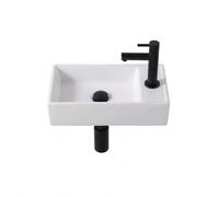 Adema Fuente pack lave-mains - 41 x 22 x 10 cm - céramique blanc brillant - perçage à droite - robinet noir mat SW1470598/SW696205/SW696215/SW696235