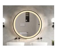 Adema Lonato Miroir de salle de bain - rond - diamètre 80cm - éclairage LED intégré - chauffage du miroir - contrôle infrarouge - noir mat SW1-80MB