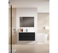 Adema Prime Blend Ensemble de meuble - 100x55x46cm - 1 vasque ovale en céramique Blanc - 1 trou de robinet - 2 tiroirs - avec miroir rectangulaire - Noir mat SW892723/SW718718/SW724612