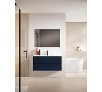Adema Prime Blend Ensemble de meuble - 100x55x46cm - 1 vasque rectangulaire en céramique Blanc - 1 trou de robinet - 2 tiroirs - avec miroir rectangulaire - Navy Blue SW892649/SW804532/SW724612