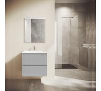 Adema Prime Blend Ensemble de meuble - 60x55x46cm - 1 vasque ovale en céramique Blanc - 1 trou de robinet - 2 tiroirs - avec miroir rectangulaire - Greige SW892642/SW718716/SW724610