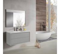 Adema Prime Core Ensemble de meuble - 100x50x45cm - 1 vasque rectangulaire en céramique Blanc - 1 trous de robinet - 2 tiroirs - avec miroir rectangulaire - Greige mat (gris) SW892688/SW804532/SW72461