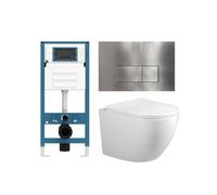 Adema Salina 2.0 Ensemble WC - 48.5x36x32cm - cuvette profonde - sans bride - réservoir encastré QeramiQ - softclose - quickrelease - abattant WC - plaque de commande métallique inox - boutons rectang