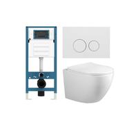 Adema Salina 2.0 Ensemble WC - 48.5x36x32cm - cuvette profonde - sans bride - réservoir encastré QeramiQ - softclose - quickrelease - abattant WC - plaque de commande métallique blanche mate - boutons