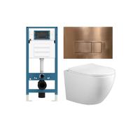Adema Salina 2.0 Ensemble WC - 48.5x36x32cm - cuvette profonde - sans rebord de rinçage - réservoir encastré QeramiQ - softclose - quickrelease - abattant de WC - plaque de commande métallique cuivrée