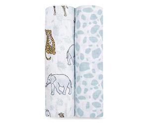 aden + anais - 2 Maxi-langes grand format prélavés en mousseline 100% coton - Imprimé Jungle - 120 cm x 120 cm
