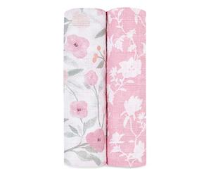 aden + anais - 2 Maxi-langes grand format prélavés en mousseline 100% coton - Imprimé Ma Fleur - 120 cm x 120 cm