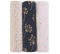 aden + anais 3 Maxi-langes grand format prélavés en mousseline de coton métallisée, Couverture douce et légère, Allaitement, Garçon, Fille, Lot de trois, 120cm x 120cm, Imprimé metallic gold deco