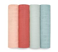 aden + anais 4 Maxi-Langes Grand Format prélavés en Mousseline 100% Coton Organique, Couverture Douce et légère, Allaitement, Garçon, Fille, Lot de Quatre, 120 cm x 120 cm, Imprimé Mother Earth