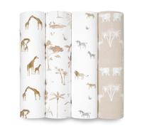 aden + anais Boutique Lot de 4 couvertures d'emmaillotage bio 100 % mousseline de coton bio, grandes, douces et respirantes pour nourrissons - Langes légères et multi-usages - Rêves de safari