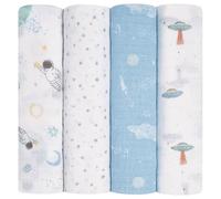 aden + anais™ essentials 4 Maxi-langes pour bébé en mousseline 100% coton, Pack de 4, Langes ultradoux et légers, Multi usages, Garçon et fille, 112cm x 112cm, Imprimé space explorers