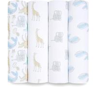 aden + anais™ essentials 4 Maxi-langes pour bébé en mousseline 100% coton, Pack de 4, Langes ultradoux et légers, Multi usages, Garçon et fille, 112cm x 112cm, Imprimé natural history