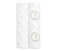 aden + anais Essentials Blushing Bunnies Lange - Pack de 2 | Ensenble de Langes 100% Mousseline de Coton resprirante pour bébé | Imprimés Lapin, Rose, Fleurs | Les indispensables du Sommeil
