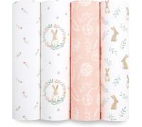 aden + anais Essentials Blushing Bunnies Lange - Pack de 4 | Ensenble de Langes 100% Mousseline de Coton resprirante pour bébé | Imprimés Lapin, Rose, Fleurs