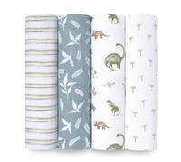 aden + anais Essentials Disney Lot de 4 couvertures d'emmaillotage en Mousseline pour bébé, Couverture de réception pour Nouveau-né, 100% Coton, Motif Jungle Dinosaure