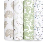 aden + anais Essentials Harmony Lange - Pack de 4 | Ensenble de Langes 100% Mousseline de Coton resprirante pour bébé | Imprimés Nature, Arbres, Vert, forêt | Les indispensables du Sommeil
