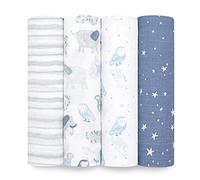 aden + anais™ Essentials Maxi-Langes pour bébé en Mousseline 100% Coton, Pack de 4, Langes ultradoux et légers, Multi usages, Garçon et Fille, 112cm x 112cm, Imprimé Time to Dream
