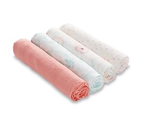aden + anais Essentials Muslin Swaddle Blankets for Baby Girls and Boys, Newborn Receiving Blanket for Swaddling, 100% Cotton Baby Swaddle Wrap, 4 Pack, Full Bloom
