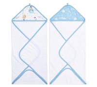 aden + anais essentials - Pack de 2 capes de bain à capuche en éponge prélavée 100% coton - Capuche en mousseline 100% coton - Imprimé Space Explorers - Très pratique - Garçon et fille - 90cm x 90cm