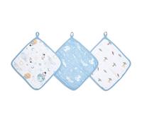 aden + anais essentials - Pack de 3 débarbouillettes pour la toilette en mousseline 100% coton - Imprimé Space Explorers - Douce et confortable - S’accroche facilement - 30 cm x 30 cm