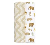 aden + anais Essentials Tanzania Lange - Pack de 2 Ensenble de Langes 100% Mousseline de Coton resprirante pour bébé Imprimés Nature, Animaux, Savane Les indispensables du Sommeil