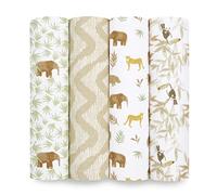 aden + anais Essentials Tanzania Lange - Pack de 4 | Ensenble de Langes 100% Mousseline de Coton resprirante pour bébé | Imprimés Nature, Animaux, Savane | Les indispensables du Sommeil