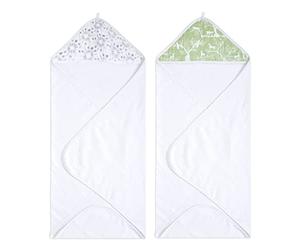 aden + anais Harmony AD217 Lot de 2 Serviettes à Capuche 100% Coton éponge avec Capuche en Mousseline, écharpe de Bain et Douche Douce pour bébés | Nature, Arbres, Vert, forêt, Coffret Cadeau 76 x 76