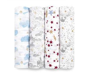 aden + anais - Lange en Coton pour Bébé - Harry Potter - Couverture d'Émmaillotage pour Nouveau-Né - Qualité Premium - pour Fille et Garçon dès la Naissance - Multicolore - 120x120 cm, Lot de 4