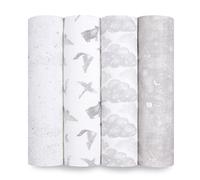 Aden + Anais Map the Stars Maxi-Lange - Pack de 4 | Ensemble de Langes 100% Mousseline de Coton Biologique Respirant pour Bébé | Imprimés Gris, Constellations Étoiles, Animal