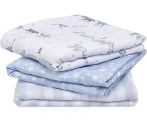 Aden + Anais Musy-Langes prélavés en Mousseline 100% Coton, Lot de 3 Langes absorbants, Bébé Garçon, Bébé Fille, Pratiques, Très Doux, Respirants, 70x70cm, Imprimé Rising Star