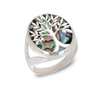 Aden Bague Argent 925 Nacre Abalone Arbre Vie Symbole Ovale | Nacre abalone irisée aux reflets changeants, serti clos protecteur, ultra-légère 3g, argent 925 poinçonné, entretien simple