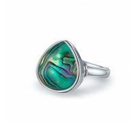 Aden Bague Argent 925 Nacre Abalone Irisée Motif Multicolore | Sertissage griffes sécurisé, reflets bleu-vert-violet naturels, anneau Ø17mm ajustable, poinçon 925 certifié, légère 2g