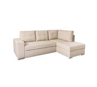 ADEN - Canapé d'angle convertible avec coffre en tissu - Beige - Angle Droit