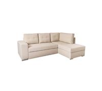 ADEN - Canapé d'angle convertible avec coffre en tissu - Beige - Angle Droit