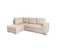 ADEN - Canapé d'angle convertible avec coffre en tissu - Beige - Angle Gauche