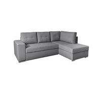 ADEN - Canapé d'angle convertible avec coffre en tissu - Gris - Angle Droit