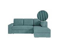 ADEN - Canapé d'angle convertible avec coffre en velours côtelé - Angle droit - Bleu clair