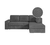 ADEN - Canapé d'angle convertible avec coffre en velours côtelé - Angle droit - Gris foncé