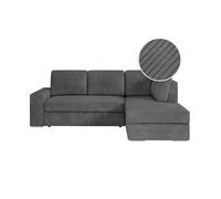 ADEN - Canapé d'angle convertible avec coffre en velours côtelé - Angle droit - Gris foncé