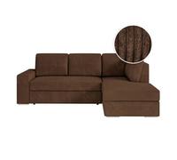 ADEN - Canapé d'angle convertible avec coffre en velours côtelé - Angle droit - Marron