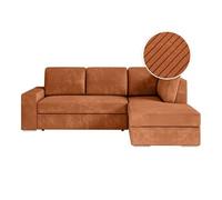 ADEN - Canapé d'angle convertible avec coffre en velours côtelé - Angle droit - Terracotta