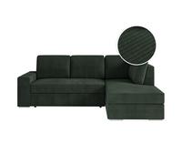 ADEN - Canapé d'angle convertible avec coffre en velours côtelé - Angle droit - Vert foncé