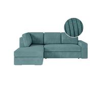ADEN - Canapé d'angle convertible avec coffre en velours côtelé - Angle gauche - Bleu clair
